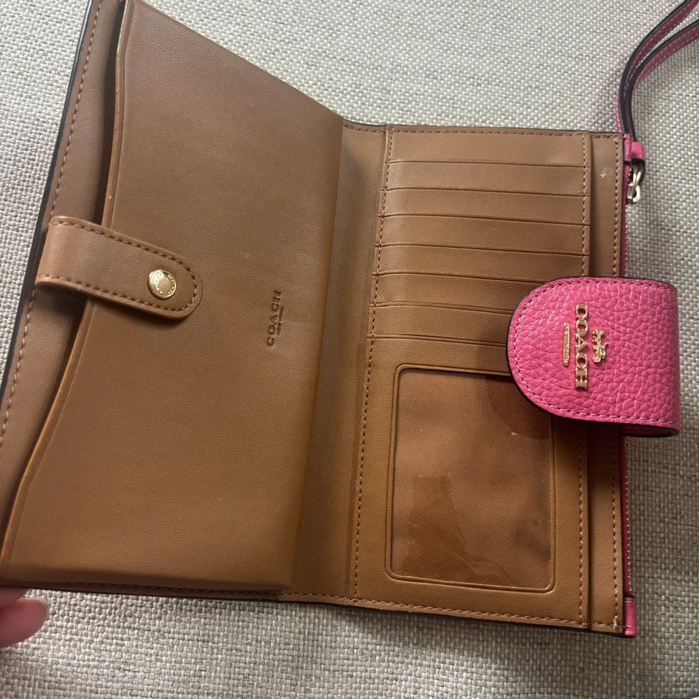 Coach Pink Leather Wristlet Wallet with Stripe Accents - Picture 9 of 11